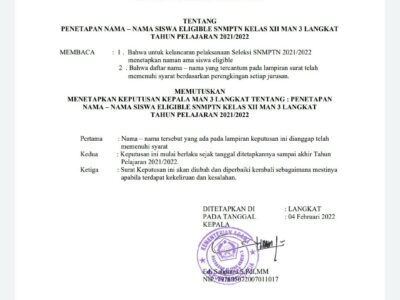 Kepala MAN 3 Langkat Tetapkan Nama-Nama Siswa Eligible SNMPTN Tahun 2022