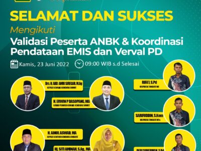 Seksi Penmad Gelar Rapat Koordinasi Virtual mengenai Validasi ANBK & Pendataan EMIS Serta Verval PD.